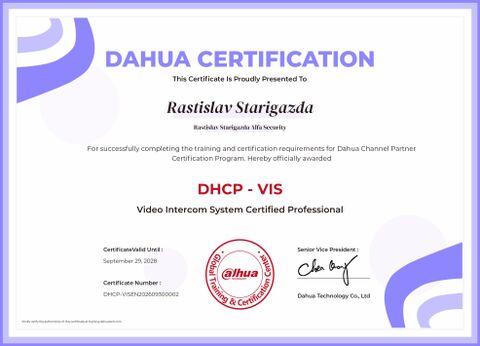 Certifikát Dahua DHCP – VIS